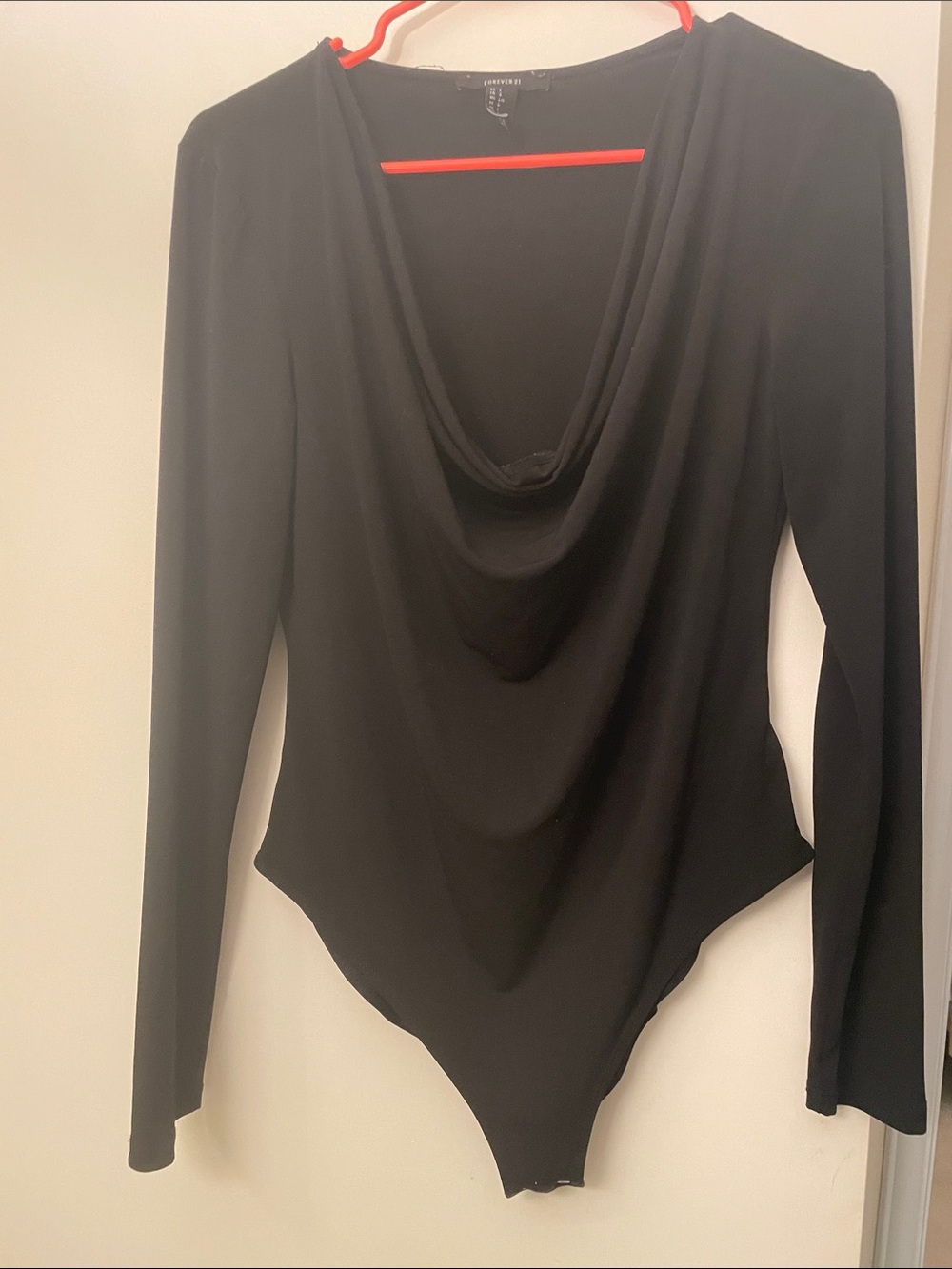 Forever 21 Black Draped Cowl Neck Long-Sleeve Bodysuit